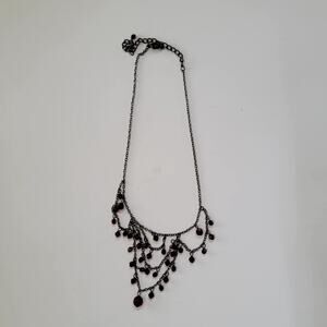 Gothic Black Chain Necklace With Dark Red Beads Layered Dangle Statement Design
